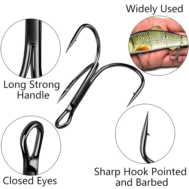 Black Treble Hooks Assortment Set 150 Pcs High Carbon Steel 4 6 8 10 12 Saltwater Freshwater