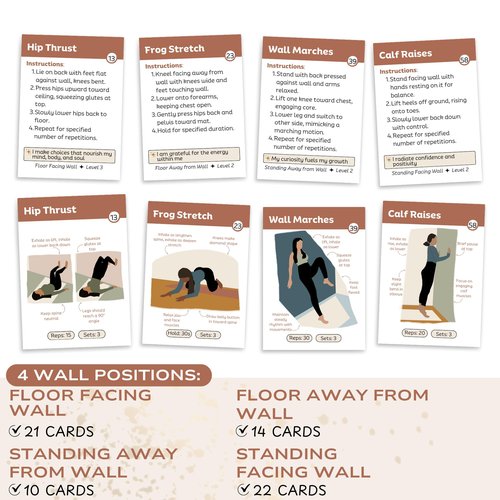Wall Pilates Workout Cards for Women – 76 Illustrated Pilates Exercise Cards for Home Fitness | Daily Low-Impact Workouts | 67 Wall Pilates Moves + 8 Routines + 1 Guide | No Equipment Needed