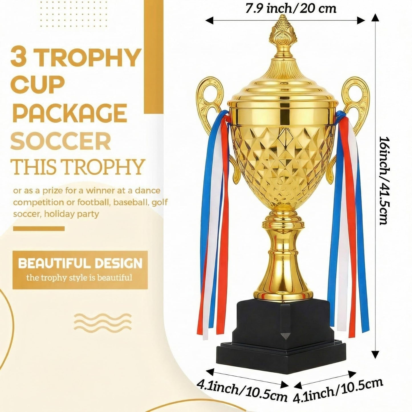 Liliaafar Large Trophy Cup Bulk Gold Trophy Award for Sports Cup Championships Basketball Competitions Tournaments Ceremony Celebration Party Gift(3 Pcs,16 x 7.9 Inch)