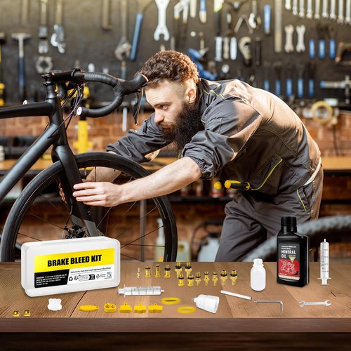 Brake Bleed Kit for Shimano, TEKTRO, TRP Hydraulic Disc Brakes, Bike Brake Bleed Kit with Brass Connector, 150 ML Mineral Oil Brake Fluid