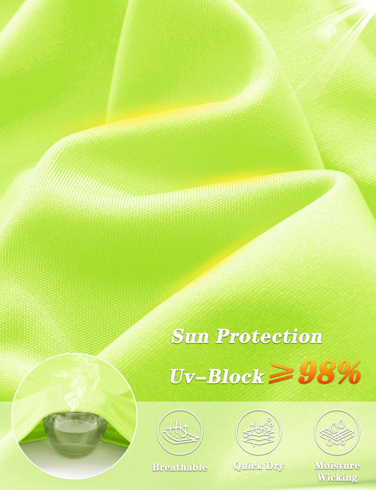 KEFITEVD Short Sleeve Fishing Shirts for Men UPF 50+ Sun Protection Shirts Swim UV Athletic Workout T-Shirts Breathable Shirts Fluorescent Green
