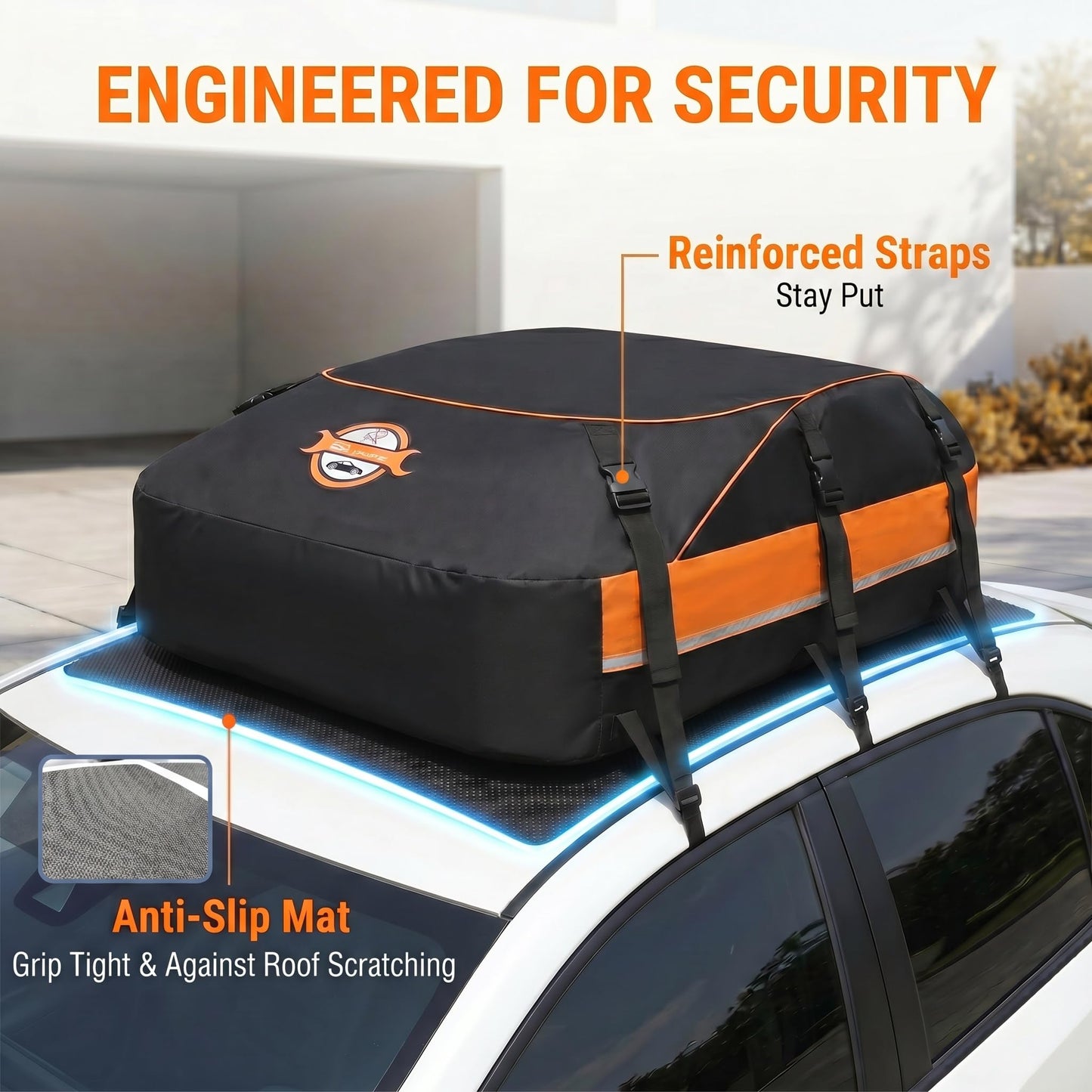 Sailnovo Rooftop Cargo Carrier, 20 Cubic Feet Soft-Shell Cargo Carrier for Top of Vehicle with/Without Roof Rack, Waterproof Car Roof Cargo Carrier with Anti-Slip Mat, Reinforced Straps, Door Hooks