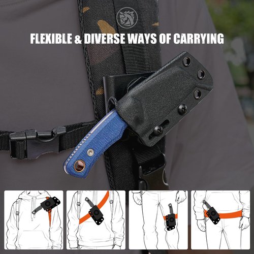 Vosteed Marmoset EDC Fixed Blade Knife - 2.20" 14C28N Blade with Sheath, Blue Micarta Handle with S.O.A.R. Clip for Hunting Camping Knives - D0703