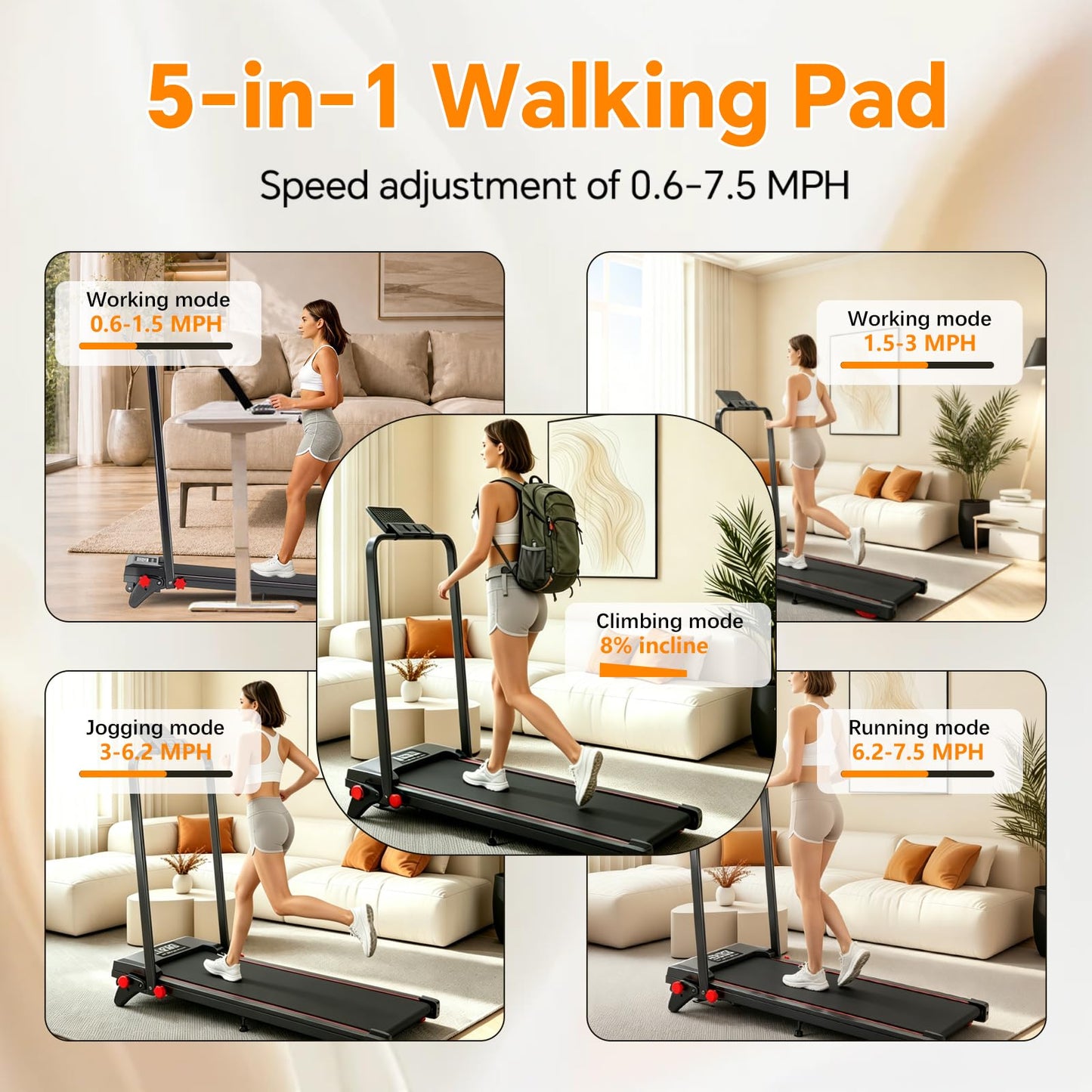 Joxir Walking Pad Treadmill with Incline, 7.5MPH Under Desk Treadmill for Home Office, 360 Lbs Capacity Portable Treadmills with Remote Control, Led Display