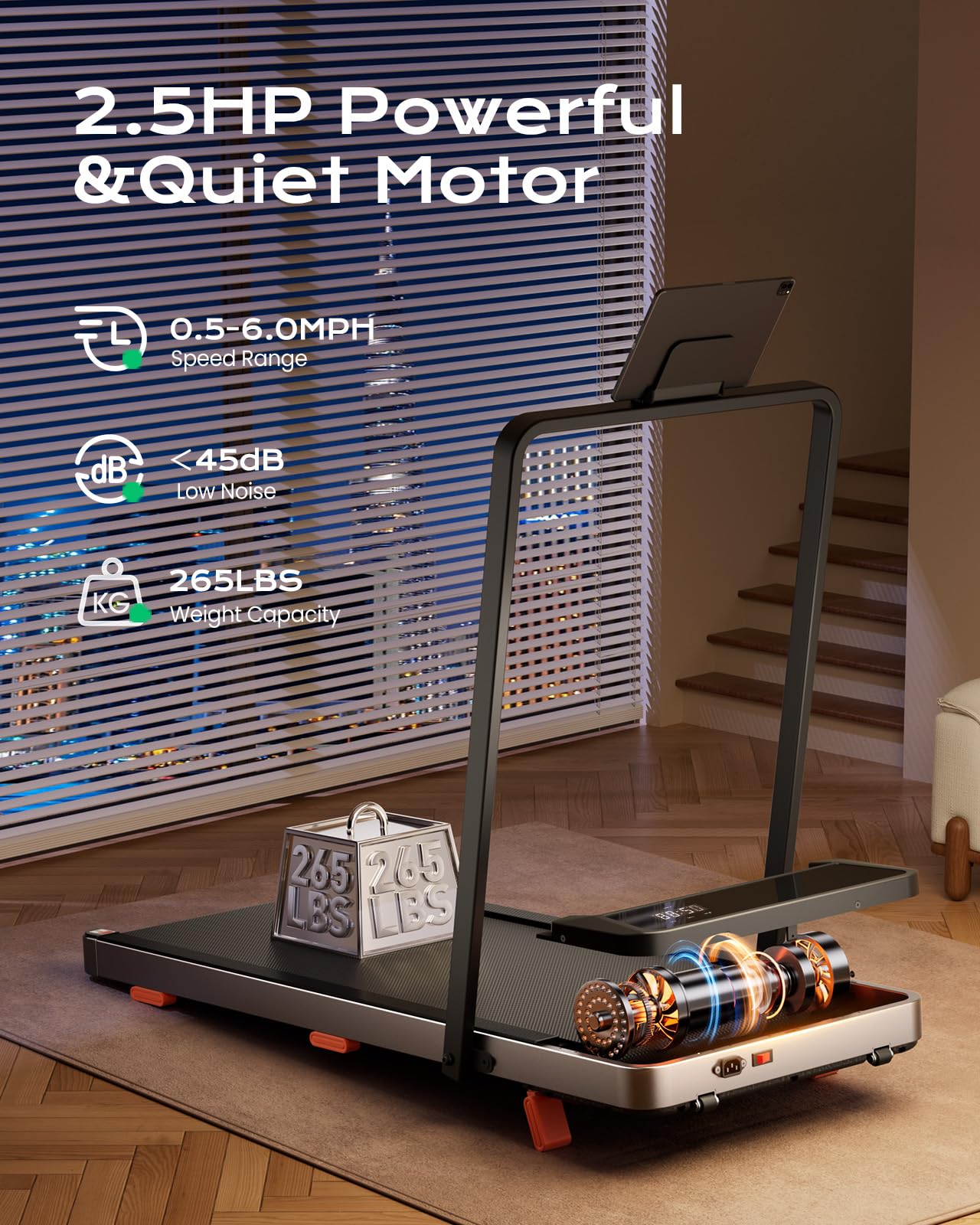 TREAFLOW Walking Pad with Incline, Foldable Treadmill with Handrail for Home Office, Portable Walking Machine, Low Noise, LED Display, 6.2 MPH