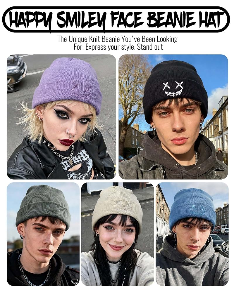 Devil Smile Beanie Hat for Men - Croogo Black One Size Kh26 Variation