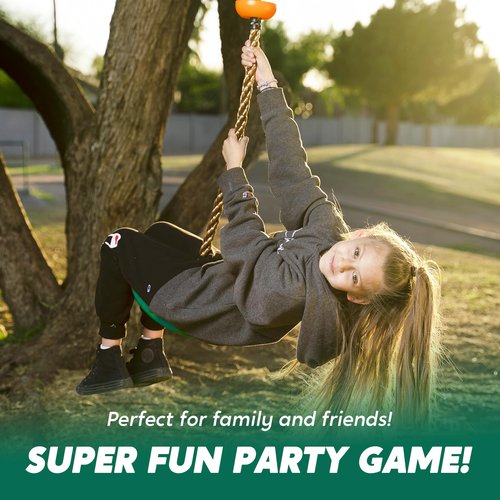 TURFEE Tree Swing for Kids - Single Disc Seat and Climbing Rope Set w/Carabiner & 4 Ft Strap - Treehouse and Outdoor Playground Accessories - Green ﻿