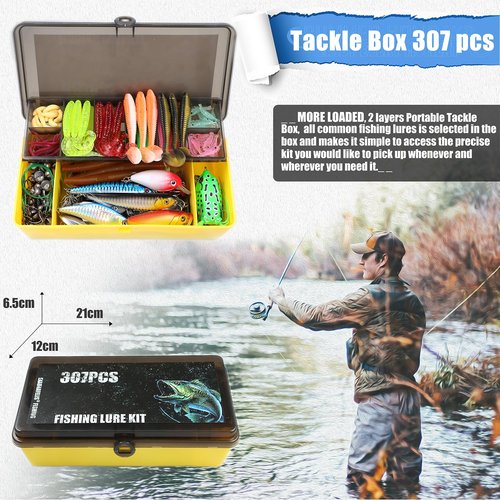 EXAURAFELIS Fishing Gear Fishing Lures 307pcs All-in-one Tackle Box Minnow Crankbait Spinnerbaits VIB Jigs Hooks Paddle swimbaits Frog Lure Spoon Sinking Lure for Bass Trout Walleye Redfish