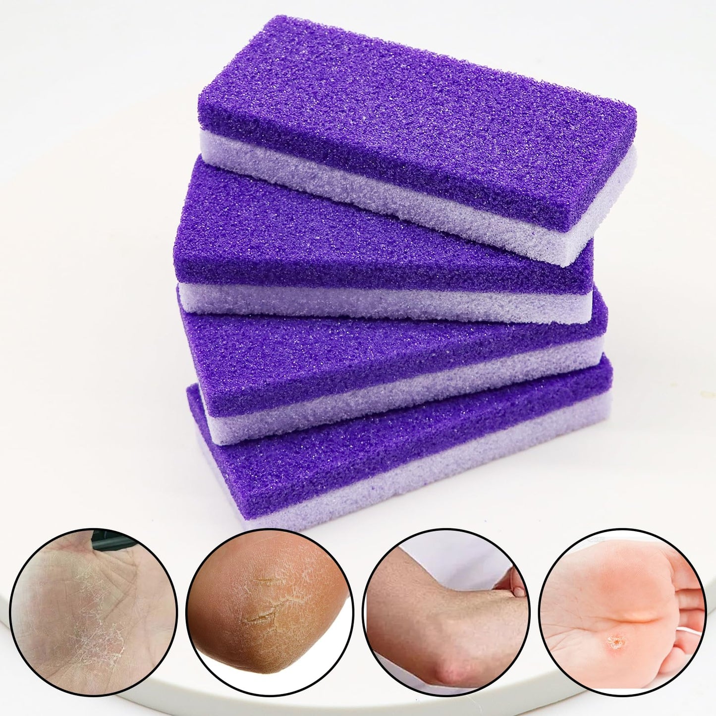 lenpestia Foot Pumice Stone 4 Pack Pedicure Stone for Feet Pumice Sponge for Feet Callus Remover and Scrubber Double Sided Pedicure Foot Pumice Stone for Feet and Heels Callus and Dead Skins (Purple)