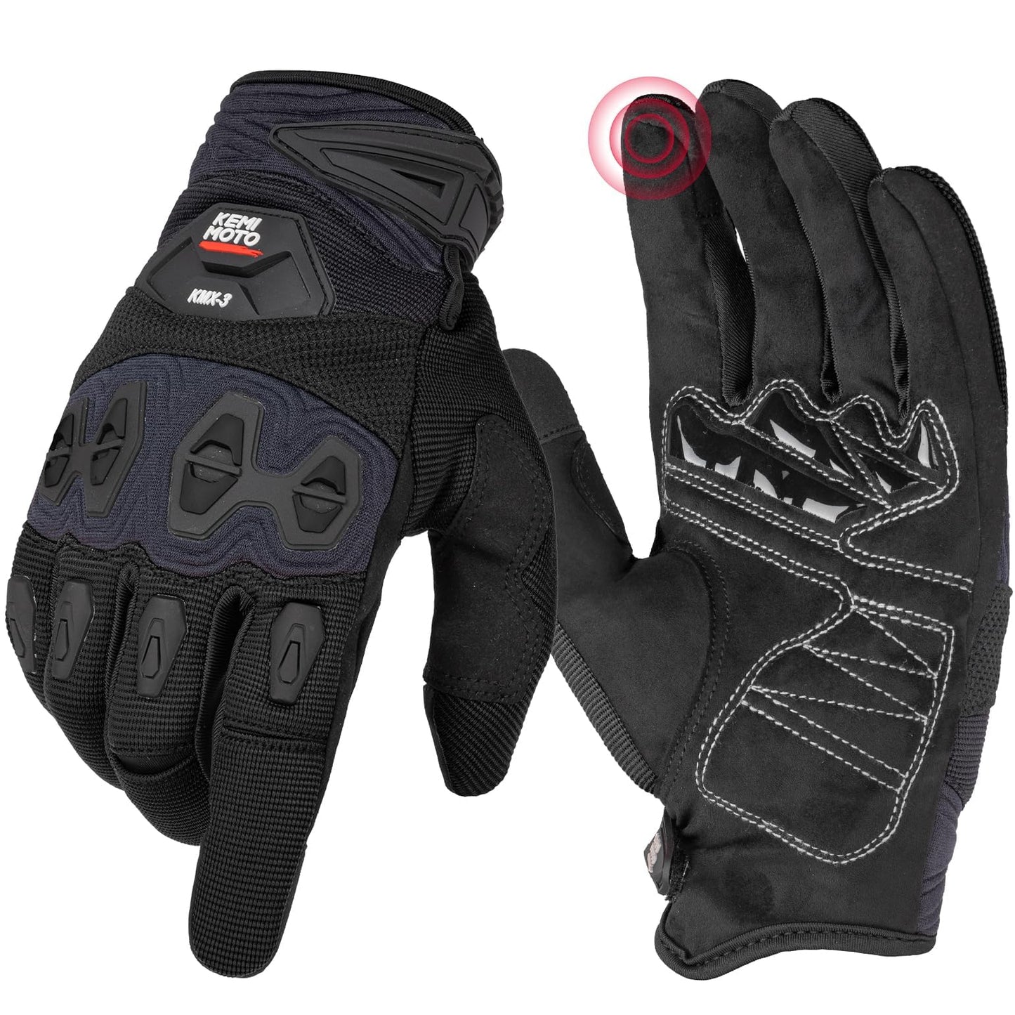 KEMIMOTO Dirt Bike Motorcycle Gloves for Men Women, Touchscreen with Silicone Protective for Outdoor Sports On-Road Off-Road Gloves Motorcross Motorbike Mountain Bicycle Racing ATV UTV