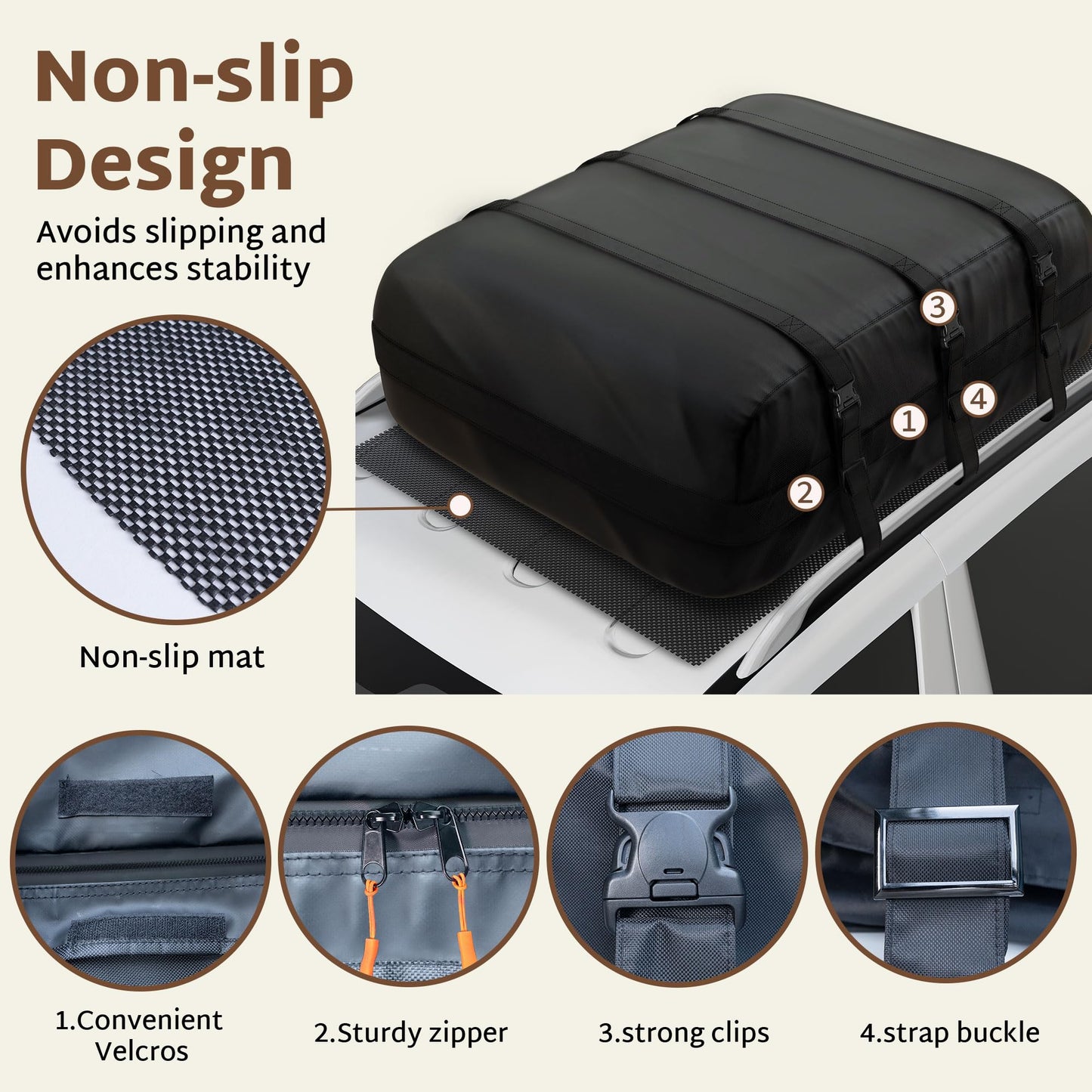 iBirdie Roof Rack Cargo Carrier 15.3 Cubic Feet, Soft-Shell Rooftop Cargo Box, Waterproof Heavy Duty 1200D for Car with/Without Roof Rack, Includes Anti-Slip Mat, Door Hooks, 46x34x17 inches