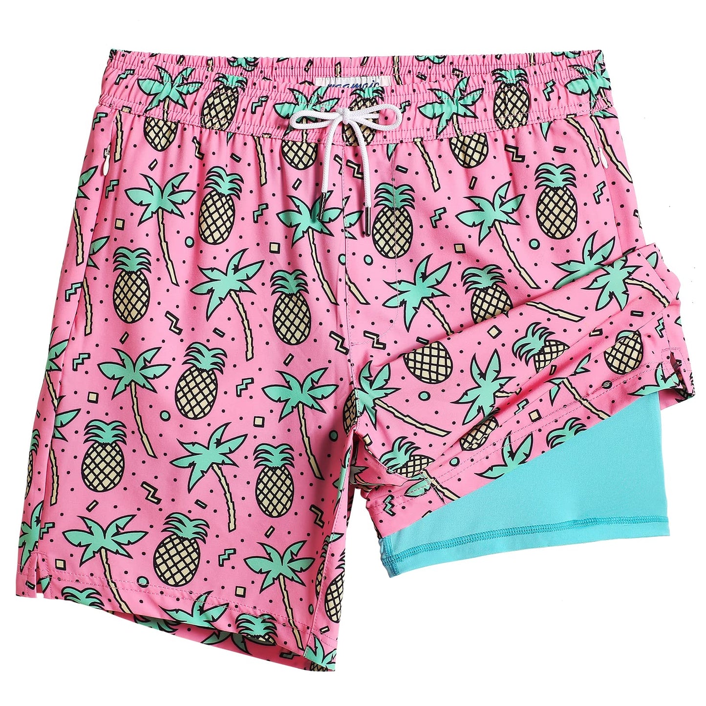maamgic Swim Trunks Men 2 in 1 Mens Bathing Suit 7 Inch Quick Dry Mens Swimming Trunks with Zipper Pockets