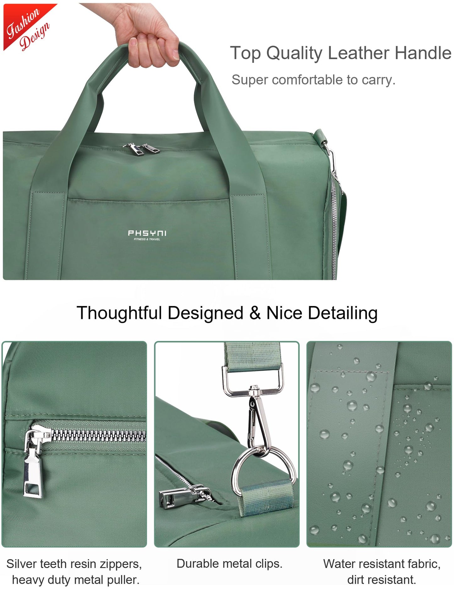 PHSYNI Gym Bag for Women Girls with Shoe Compartment & Wet Pocket - Duffle Bag for Travel Sports Fitness Workout Athletic, 19"-Medium, Olive Green