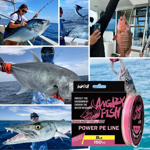 ANGRYFISH Pink PE Braided Fishing Line - High-Visibility to Anglers, Invisible to Fish - Ultra-Strong & Abrasion Resistant - Thinner Diameter for Longer Casts - Saltwater Freshwater Use(8LB/300Yds)