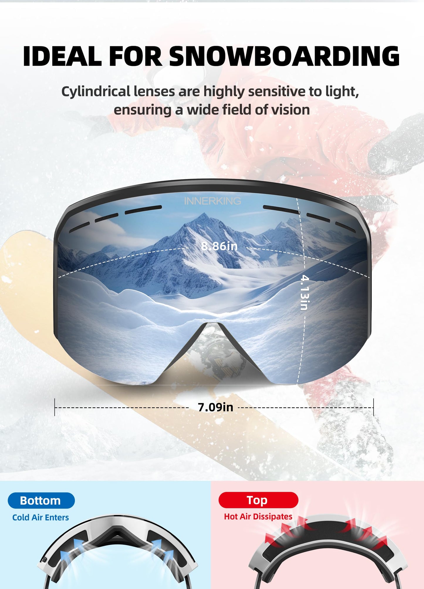 Innerking Ski/Snowboard Goggles SGS Approved for Men Women & Youth - OTG Snow Snowboard Skiing Goggles Anti Fog - 100% UV Protection