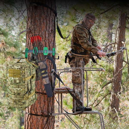 HNJXCAQYQ Tree Stand Strap Bow Hangers - Comes with 3 Metal Gear Hooks and 1bow Hanger Archery, for Tree Stand Platform Saddle Hunting Accessories-No Plastic Parts，Storage Bag Included