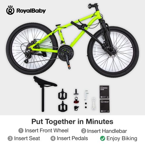 RoyalBaby Kids Mountain Bike for Boys and Girls, Ultra-Light Aluminum X9 24 Inch Wheel Bicycle for 10-14 Years Old Children, 21-Speeds Drivetrain, Green