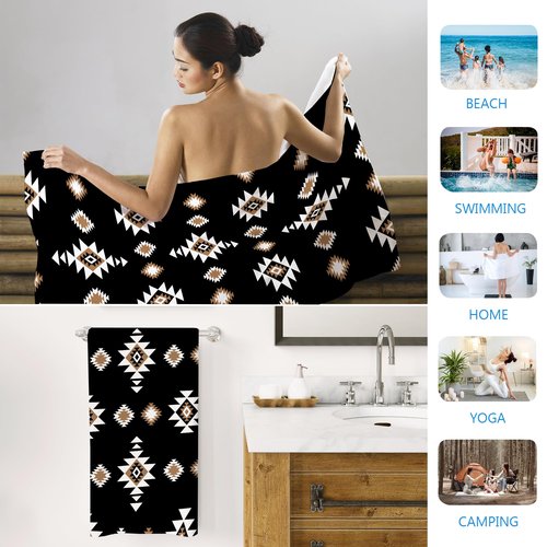 Gnmduw Western Aztec Beach Towel, Black Western Sand Beach Towels Gifts for Men Women Adults, Boho Southwestern Quick Dry Bath Pool Towels for Bathroom Swimming Pool, Aztec Bathroom Decor, 30x60 in