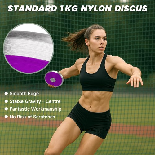 YIXINLOMYY 1 kg Sports Training Discus 2 Pcs for Girls Boys School Track and Field, 1kg Nylon Discus with Steel Rim and Center, Men Women Discuses Outdoor Practice Throwing (Purple)