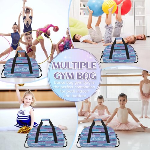 Personalized Cute Duffle Bag - Custom Name Kids Sports Bag, Sleepover Bags for Girls, Lightweight Toddler Boys Overnight Bag for Weekender Travel Cheer Dance Ball Game, Blue Dark Purple