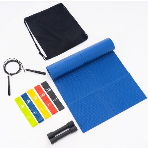 Exacme Yoga Mat Set for Beginners, 9 Pieces Yoga Set with Resistance Band, Jump Rope, Dumbbells for Home Workout, Yoga Starter Kit for Women Men, EF06