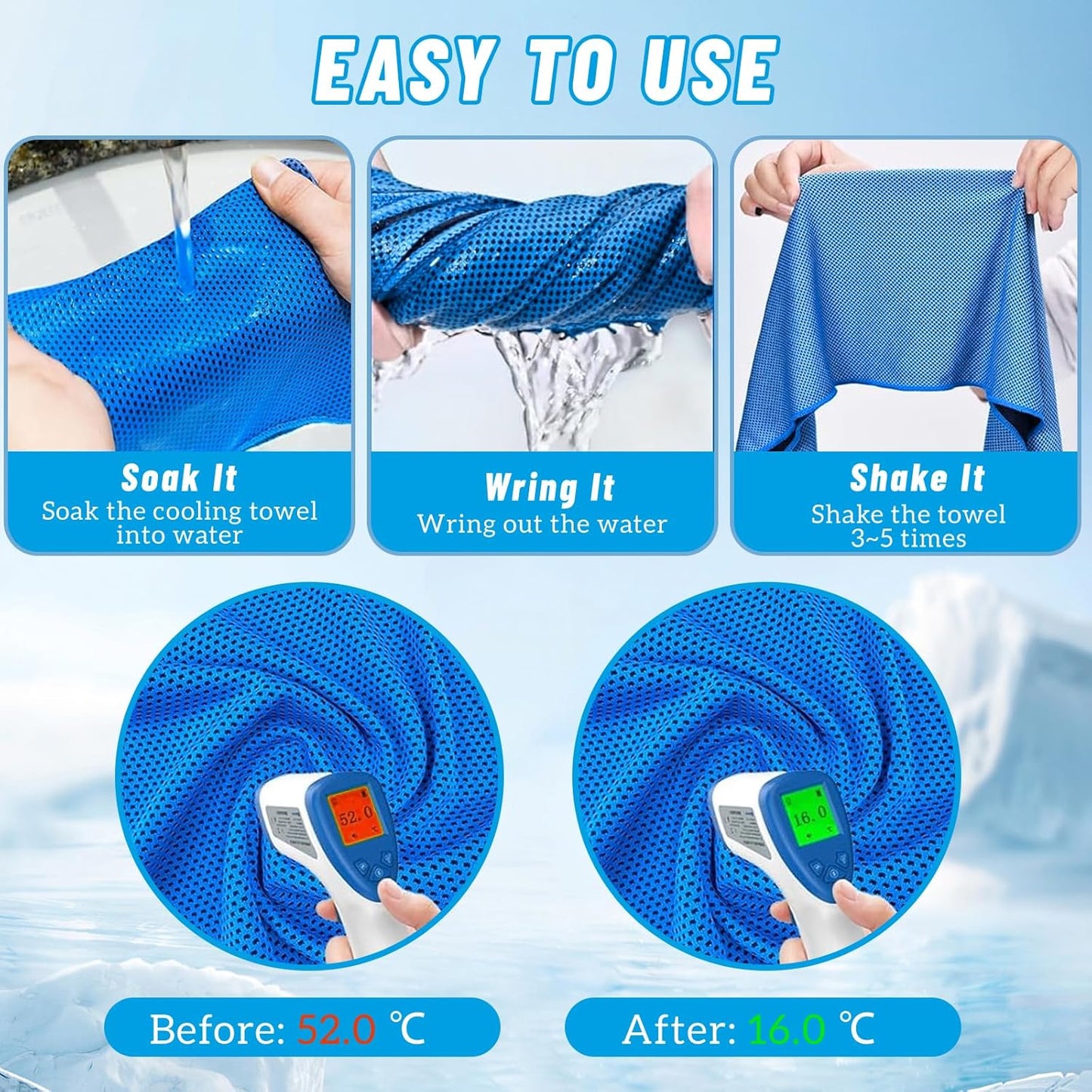 2 Pack Cooling Hoodie Towels Set, Cooling Towels for Neck and Face, Microfiber Soft Breathable Cooling Towel Bulk for Hot Weather, Gym, Sports, Yoga, Workout, Running, Golf, Camping, Hiking（Blue）
