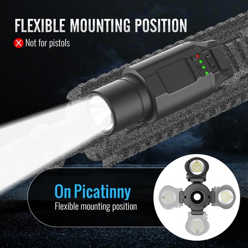 VITOINNO 1500 Lumen Tactical Flashlight is Compatiable with Picatinny Rail for Rifle, Weapon Light with Strobe & Momentary, 3 Adjustable Brightness Levels (High/Medium/Low)