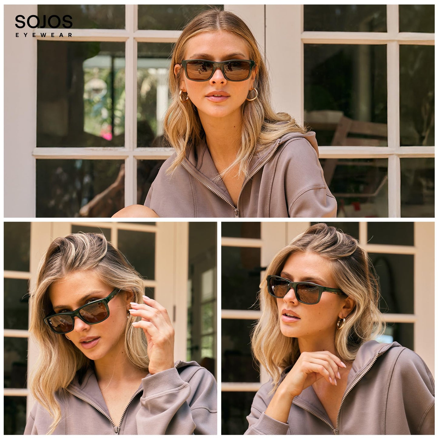 SOJOS Rectangle Polarized Sunglasses for Men Women Classic Acetate Frame UV Protective Wide Vision Shades SJ3115, Brown/Brown