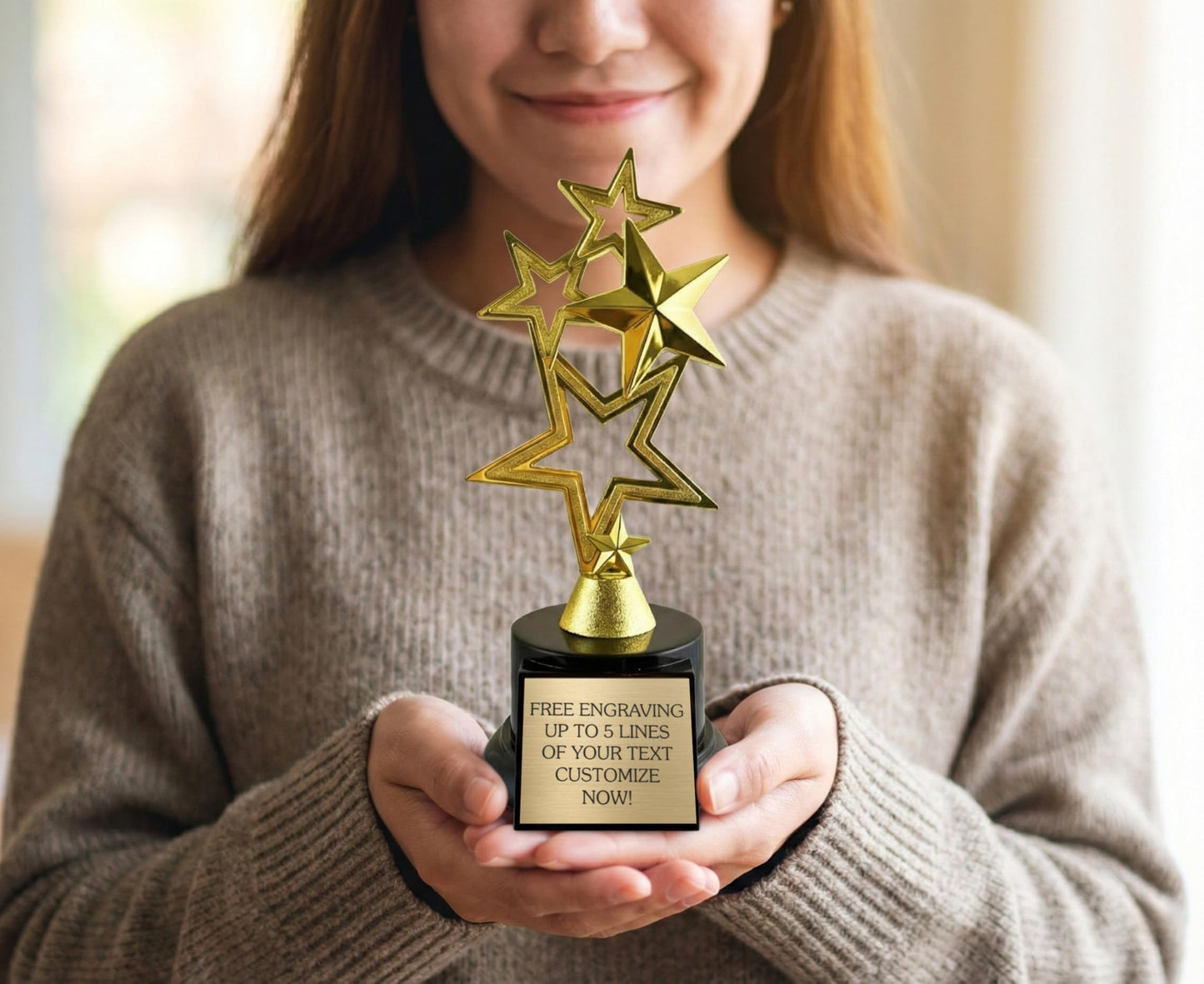 Awards4U Gold Star Custom Trophy - 7.5 Inches Tall Rising Star Trophy Award with Customizable Engraved Plate - Personalized Star Trophies for Employee of the Month Recognition or Fantasy Football