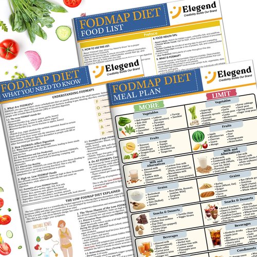 Elegend Fodmap Chart, 3pcs Fodmap Diet Chart for Beginners, Low Fodmap Diet List of Foods, Printable Food Meal Plan Brochure For Beginners, Foods To Avoid, Optimizing the Elimination Diet, IBS Symptom Relief, Easy Recipes