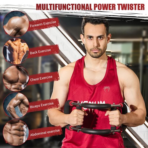 Twister Arm Trainer, Adjustable Twister Arm Chest Exerciser with 4 Spring & Training Poster for Men & Women, Detachable Power Twister Home Fitness Equipment for Enhancing Upper Body Muscle -Red