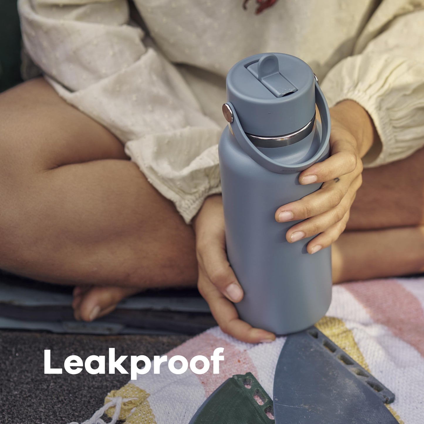 Hydro Flask Water Bottle - Insulated Stainless Steel - Wide Straw Lid, Non Spill, Leakproof in 64 Oz Harbor Blue