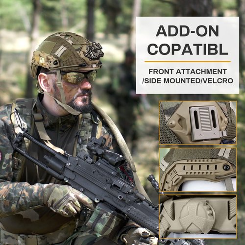 Tactical Airsoft Paintball Fast Helmet with Helmet Cover, PJ Type Tactical Multifunctional Protective NVG Mount for Military Sports Hunting Shooting (Tan(M))
