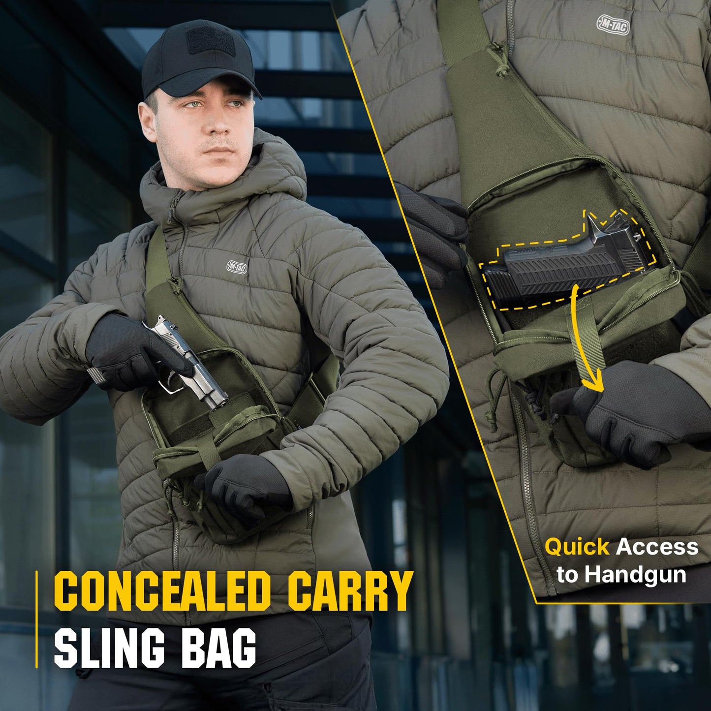 M-Tac CCW Sling Bag for Men & Women - EDC Shoulder Bag Tactical - Crossbody Concealed Carry Bag - Mens Chest Pack (Olive Loop Panel)