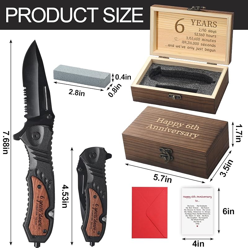 6 Years Anniversary Engraved Folding Knife for Husband - Variation of THIS Listing