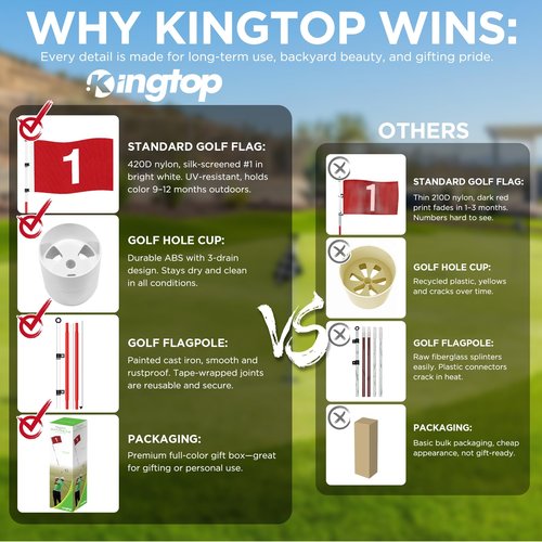 KINGTOP 6ft Golf Flagstick Basic, Portable Five-Section Design for Backyard Practice Putting Green, Driving Range Golf Pin Flag Hole Cup Set, Gift Idea, 1-Pack