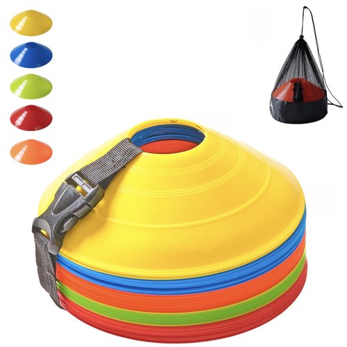 Flexible Soccer Cones (Pack 25, Multi Colors) with Mesh Bag & Strap, Unbreakable Sports Cones for Soccer, Basketball, Football Training Equipment, Agility Soccer Cones for Drills Training