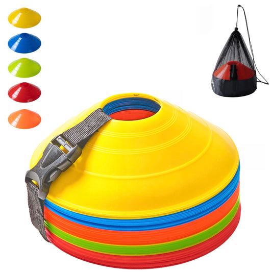 AgilMove Soccer Training Cones (Pack 25, Multi Colors) with Mesh Bag & Strap, Unbreakable Sports Cones for Soccer, Basketball, Football Baseball Training Equipment, Agility Cone for Drills Training