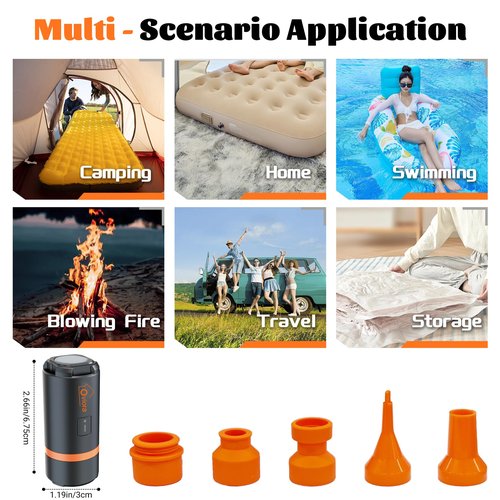 Mini Air Pump - Portable Electric Air Pump with 3-Mode LED Light & Magnetic Base, Includes 5 Nozzles, Ideal for Camping, Air Bed, and Travel Gear