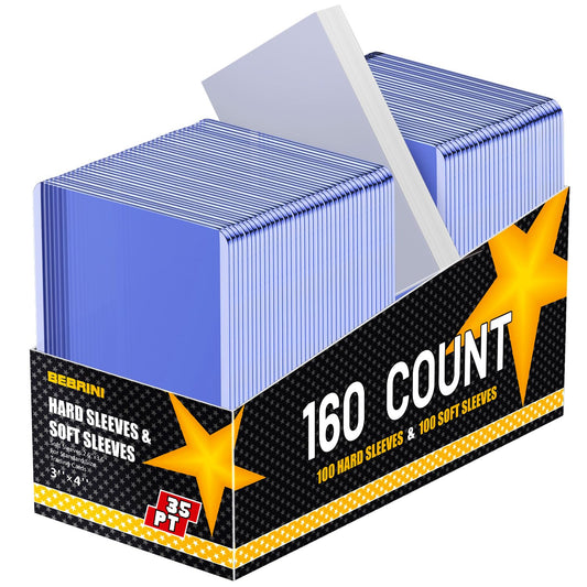 160 Count Card Sleeves Top Loaders for Cards, Hard Plastic Toploaders, Sports Baseball Trading PKM Card Holder Protectors (80 Toploaders + 80 Card Sleeves)