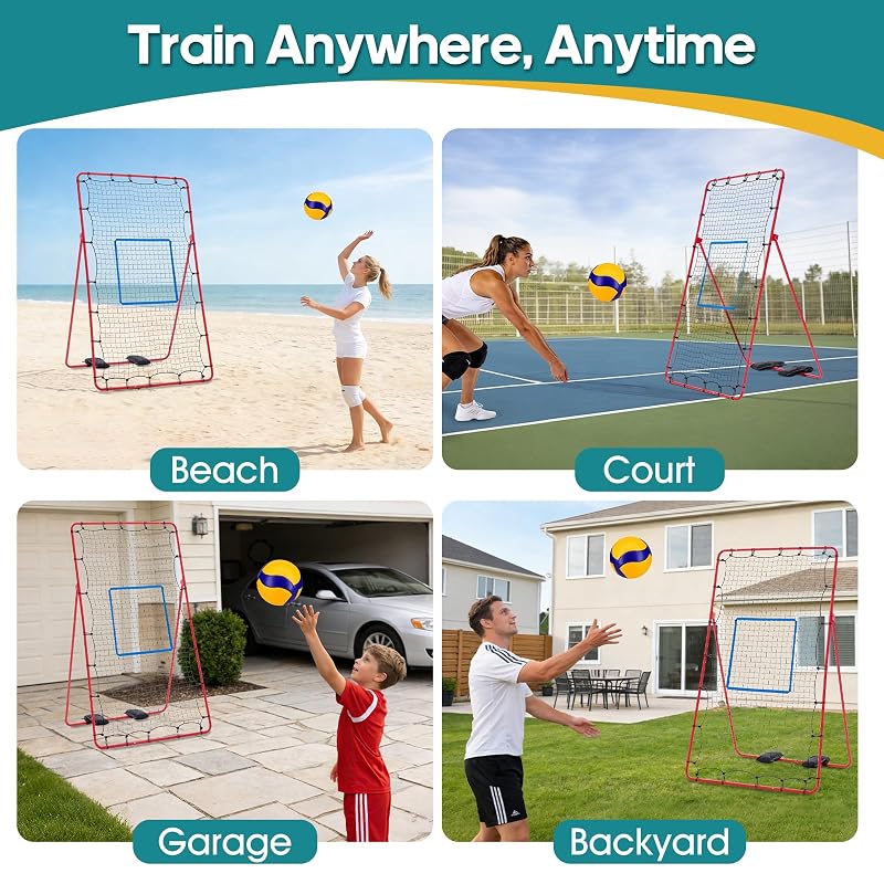 Volleyball Rebounder Net 7x4 ft with Travel Bag - OLIXIS Classic Red