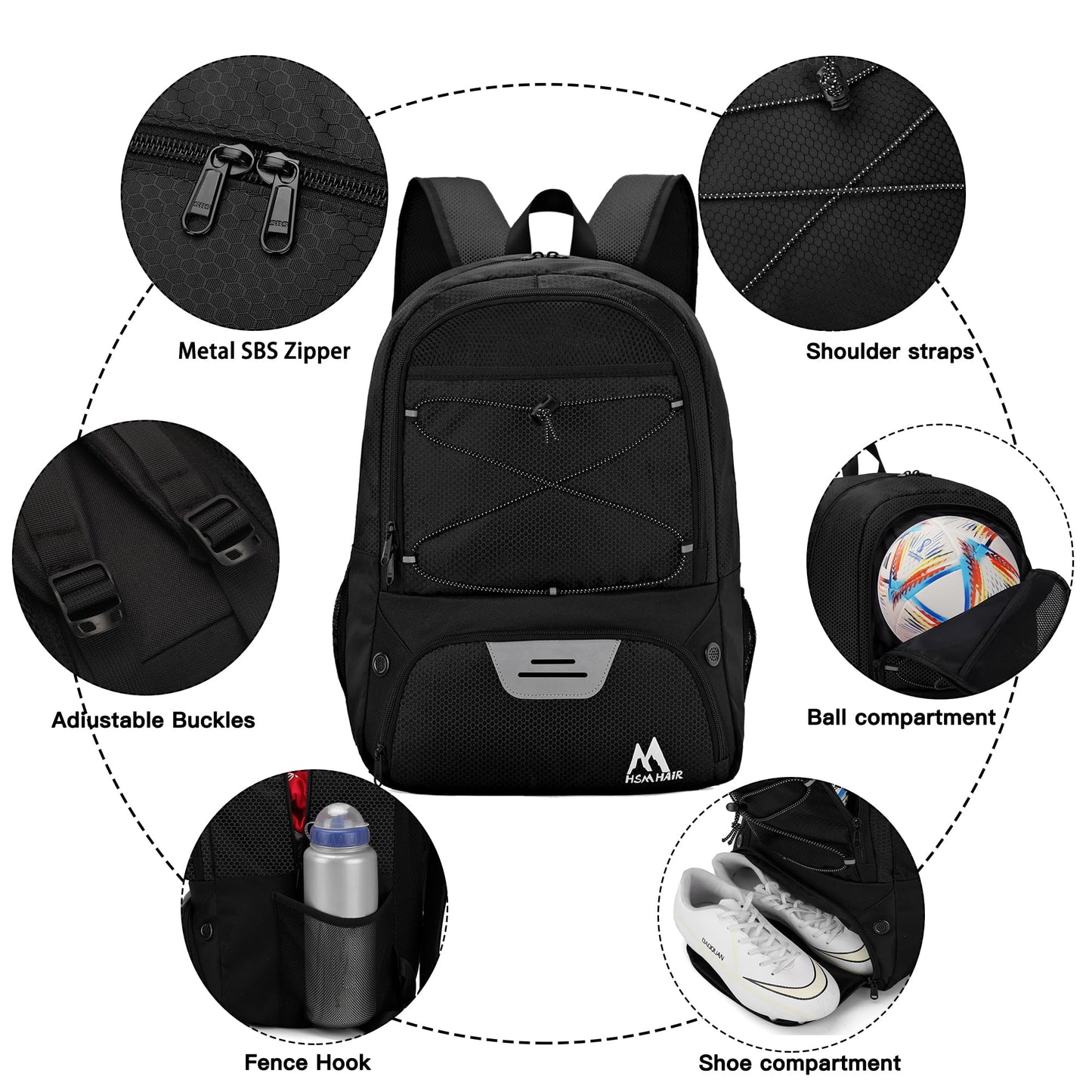 Hsmihair Soccer Bag-Soccer Backpack&Backpack for&Football Volleyball& Basketball,with Ball Compartment and Training Package