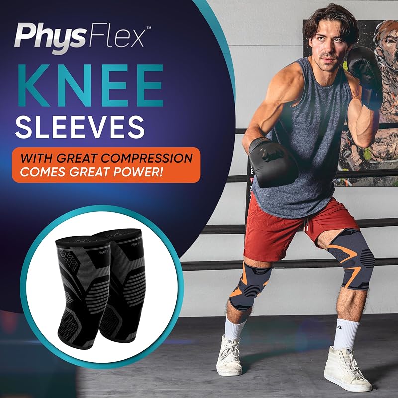 PhysFlex Knee Brace for Pain Relief - Black (Vortex), Medium, Knee Compression Sleeve for Men & Women