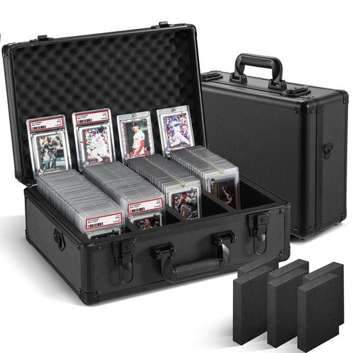 Graded Card Storage Box, Trading Cards Slab Carrying Case, 4 Row Black Hard Sports Cards Holder Boxes with 6 Dividers Fits for PSA BGS SGC Top Loaders Collection