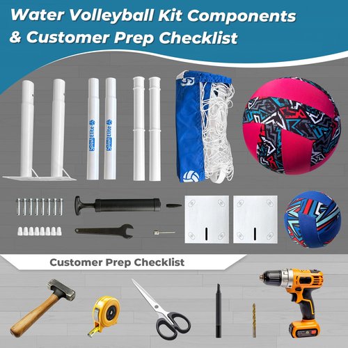 Fastoss Base Free Pool Volleyball Net Set - Deck Mounted for Inground Pools - Adjustable Heavy Duty Net with Rustproof Poles & Tear-Resistant Design - Includes 2 Waterproof Balls for Swimming Pools