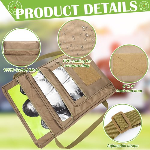 Wowangce Range Target Carry Case for Shooting Range Bag with 3 Zipper Pockets Front Waterproof Accessory Pouch for Shooting Convenient Carrying(Brown)