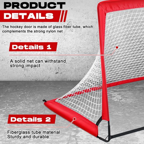 Gemscream Street Hockey Goal with Net Fiberglass Tube 4 Ground Spike and Storage Bag, 48''Portable Lightweight Easy Assembly Durable Hockey Goal Set for Outdoor Indoor Kid Player Training Equipment