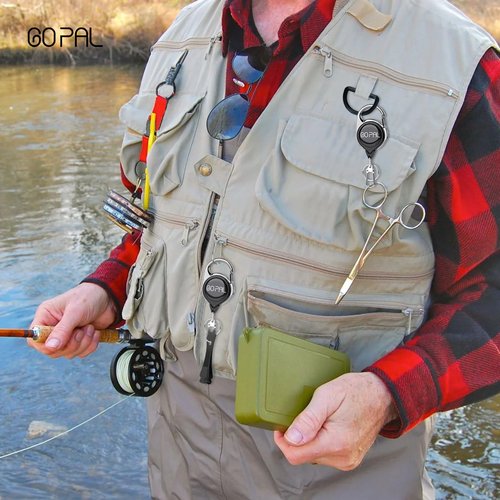 Gopal Fly Fishing Zinger Retractor: Retractable Keychain with 27.5" Durable Cord Badge Reel Lanyard - Fishing Rod Tether Accessories and Gear, 6 Pack