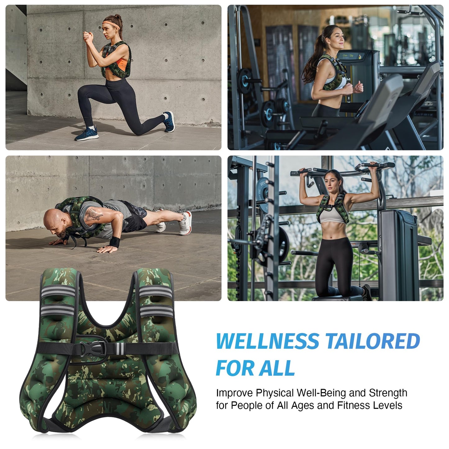 ZELUS Weighted Vest, 6lb/8lb/12lb/16lb/20lb/25lb/30lb Weight Vest for Men Women with Storage Pocket Reflective Strips for Workout Strength Training Running Muscle Building, Green Camo (8 lb)