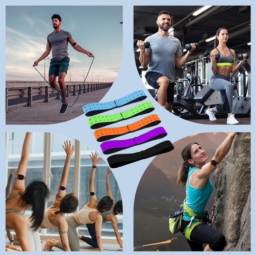 Soekoa 5pcs Replacement Heart Rate Monitor Bands, Replacement Heart Rate Armband Strap, 5 Colors Soft Heart Rate Strap Compatible with OTF, Orange Theory Fitness Adjustable Armband